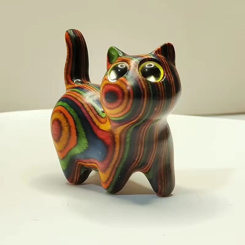 Desk Setup Wood - Hand-Painted or Carved Wood Cat Statue