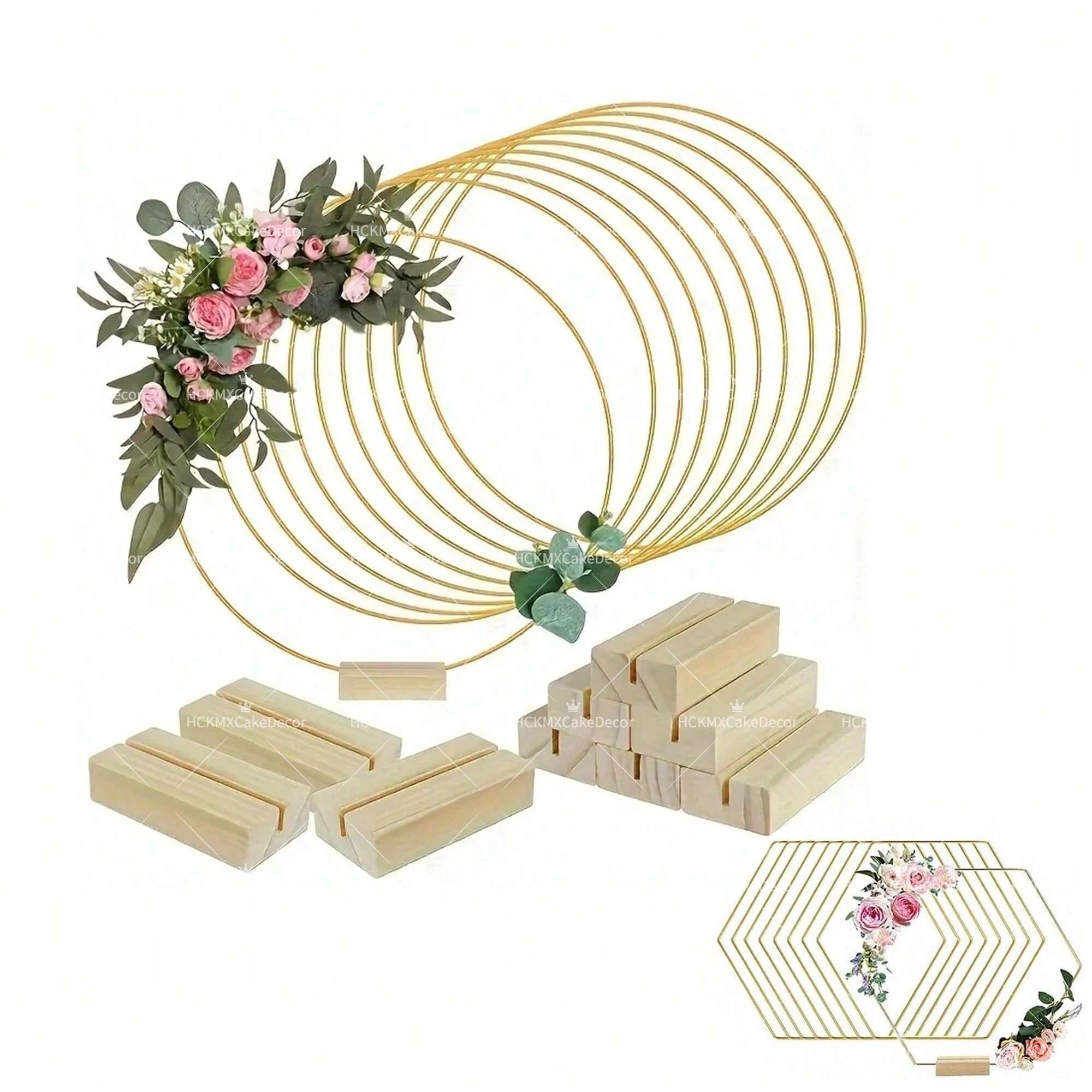 5pcs Gold Wire Floral Hoop wit - Desk Setup Wood recensie en prijs