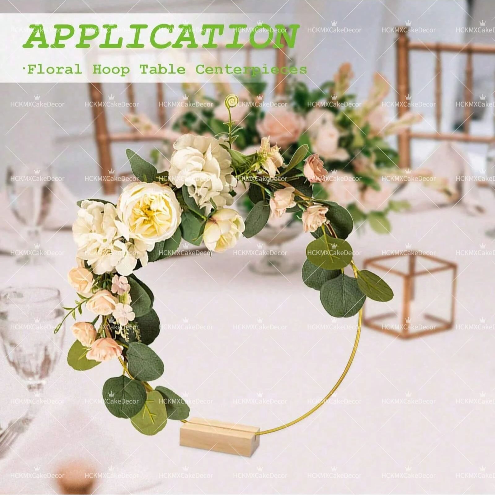 5pcs Gold Wire Floral Hoop wit - Desk Setup Wood recensie en prijs
