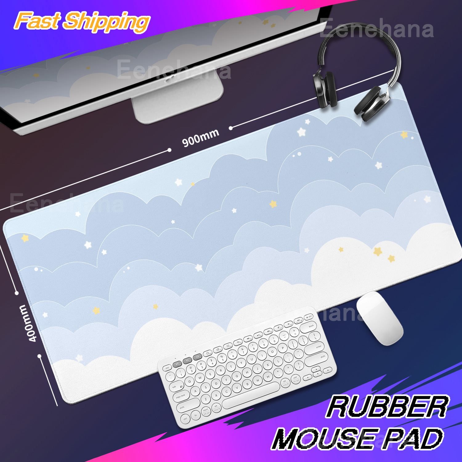 Light Blue Pink Clouds Desk Ma - Desk Setup Pink recensie en prijs