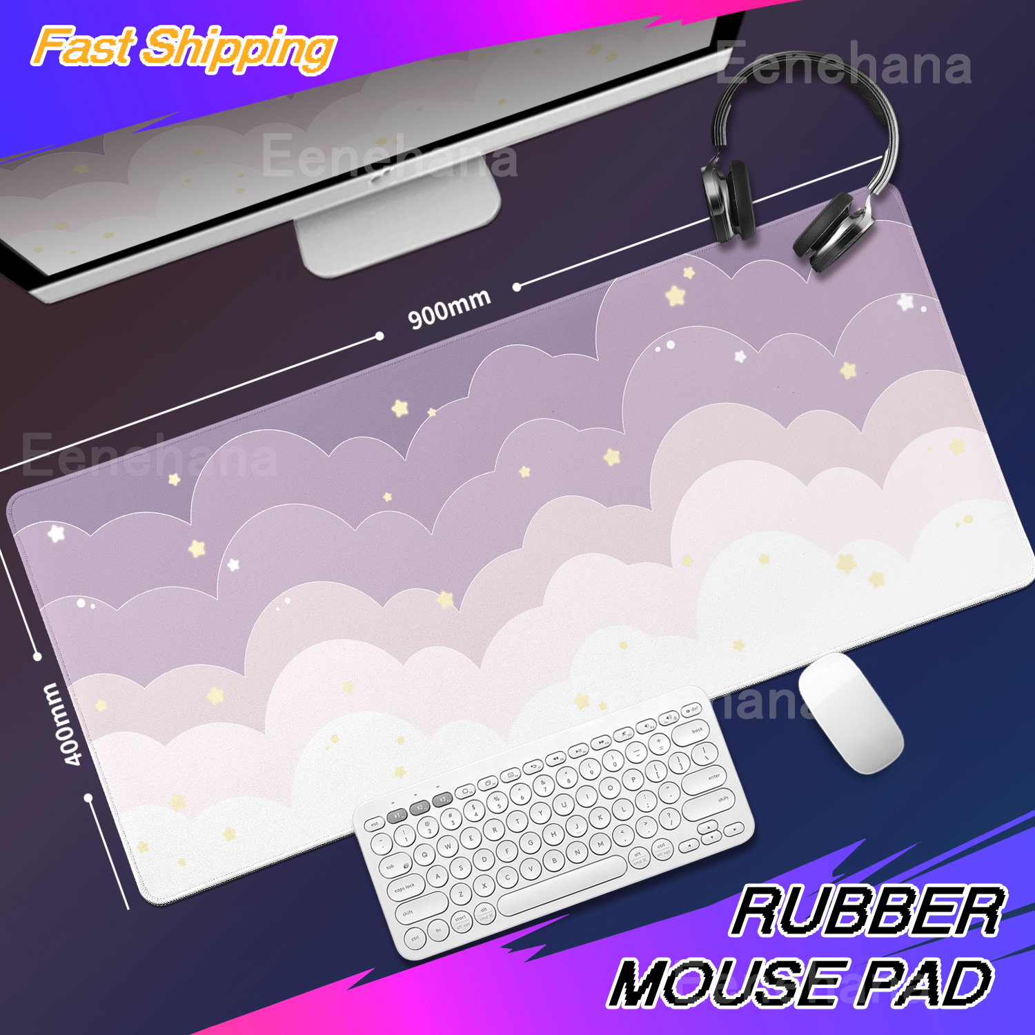 Light Blue Pink Clouds Desk Ma - Desk Setup Pink recensie en prijs
