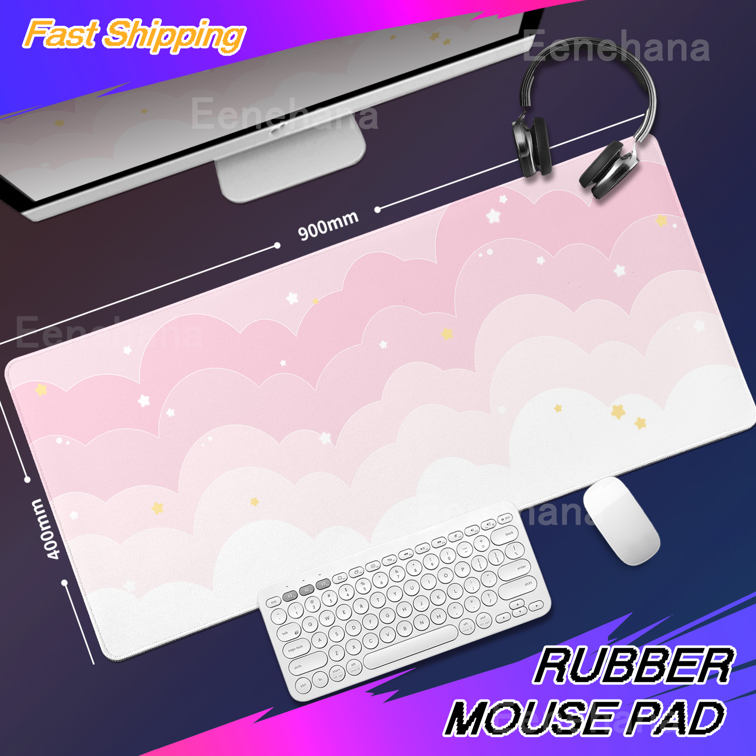 Light Blue Pink Clouds Desk Ma - Desk Setup Pink recensie en prijs